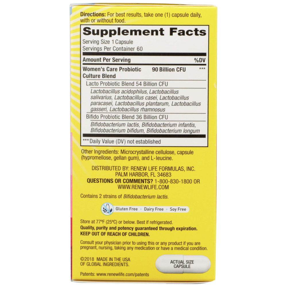 Renew Life Non-GMO, gluten-free, dairy-free formula suitable for sensitive diets.
