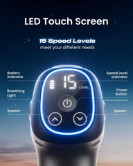 RENPHO Active C4 Massage Gun LED touchscreen demonstrates simple speed control.