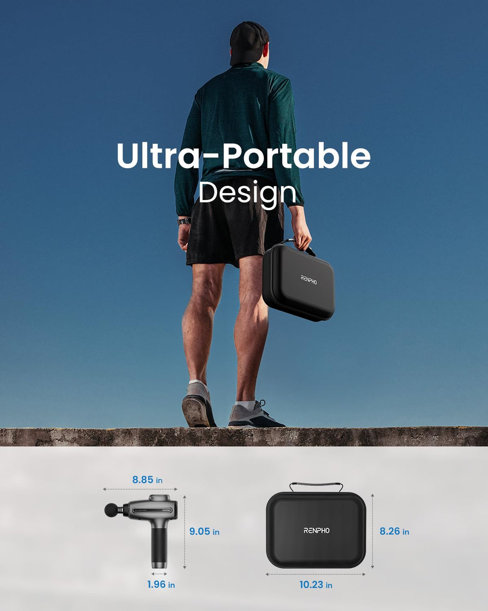 RENPHO Active C4 Massage Gun USB-C charging highlights quick recharges.