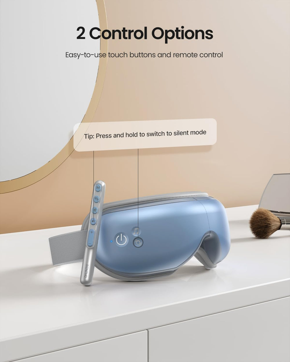 RENPHO Eye Massager 2 level compression delivers targeted eye strain relief.