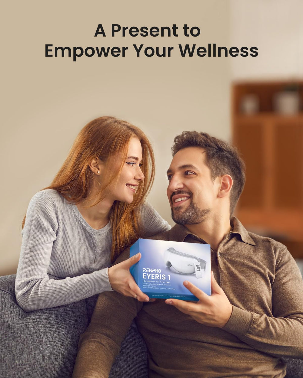 RENPHO heated eye massager delivering 104–113°F warmth for soothing relaxation.
