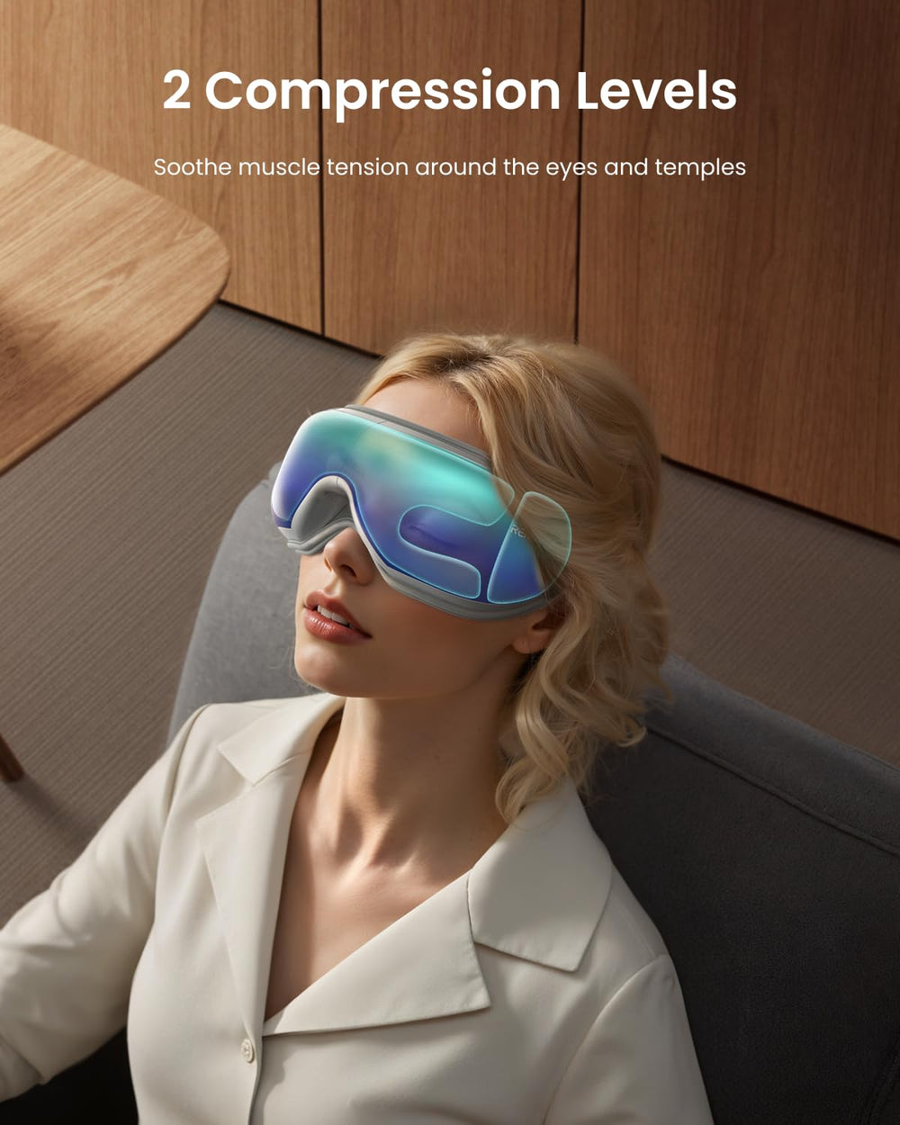 RENPHO Eyeris 1 eye massager with Bluetooth speaker for music during a massage.