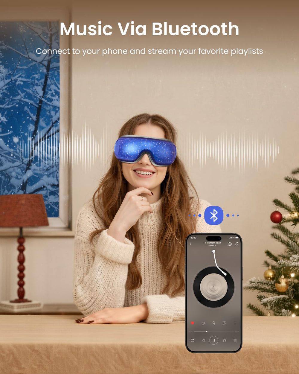 RENPHO EyeRis 3 Bluetooth music connectivity for calming ambience.