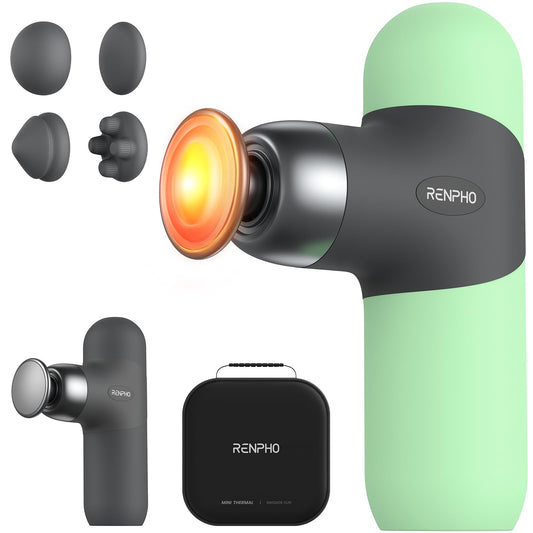 RENPHO mini thermal massage gun with heat warms neck muscles for relief