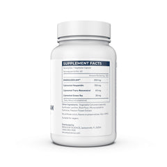 Renue By Science Energizer AM capsules closeup highlights trans-resveratrol and green tea extracts for energy support.