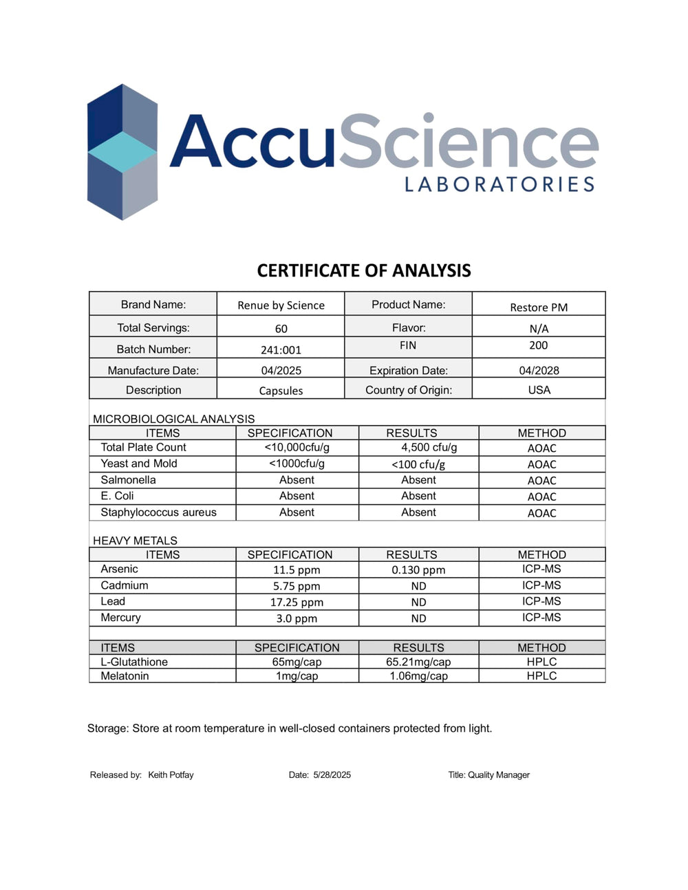 Renue By Science Restore PM manufacturing facility signifying rigorous quality testing.