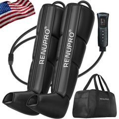 RENUPRO leg compression massager boot on leg for enhanced post-workout circulation