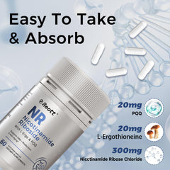 Close-up of REOTT NR ergothioneine and PQQ blend on label for cellular health