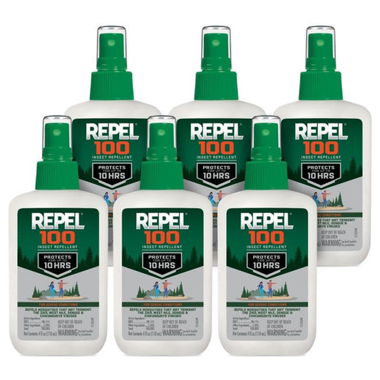 Repel 100 bottle front, compact 4-ounce pack for outdoor protection.