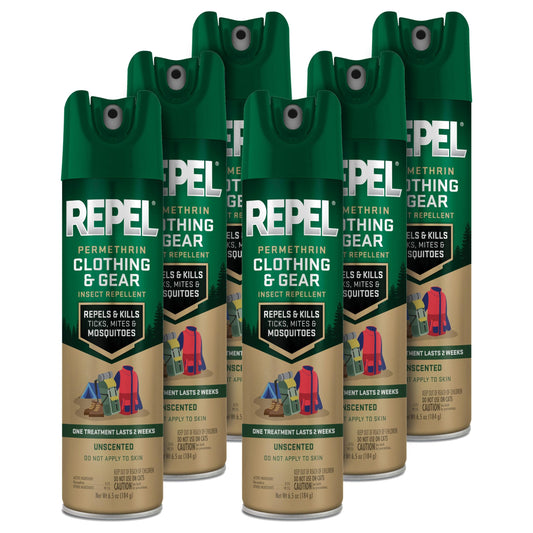 Repel Permethrin aerosol can for clothing and gear protects outdoors.