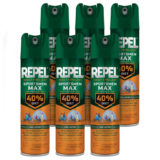 Repel Sportsmen Max Formula 40% DEET aerosol can for outdoor protection from mosquitoes.