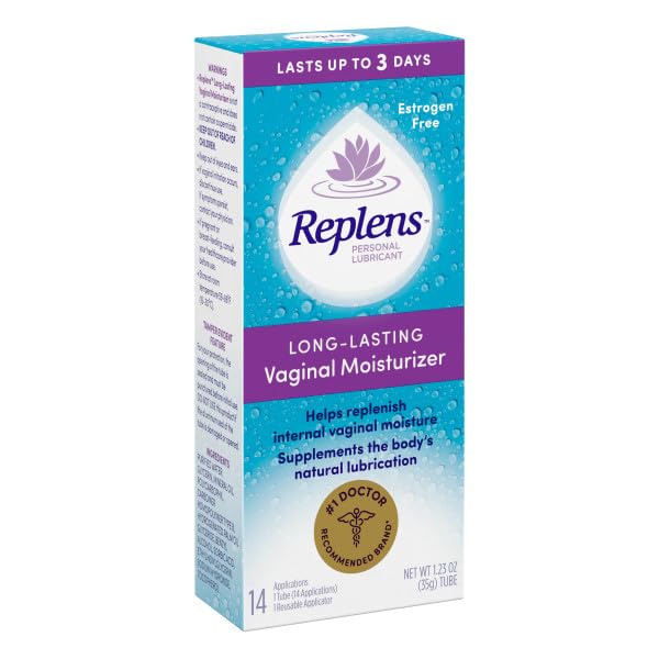 FDA-cleared label on Replens packaging for vaginal lubrication.