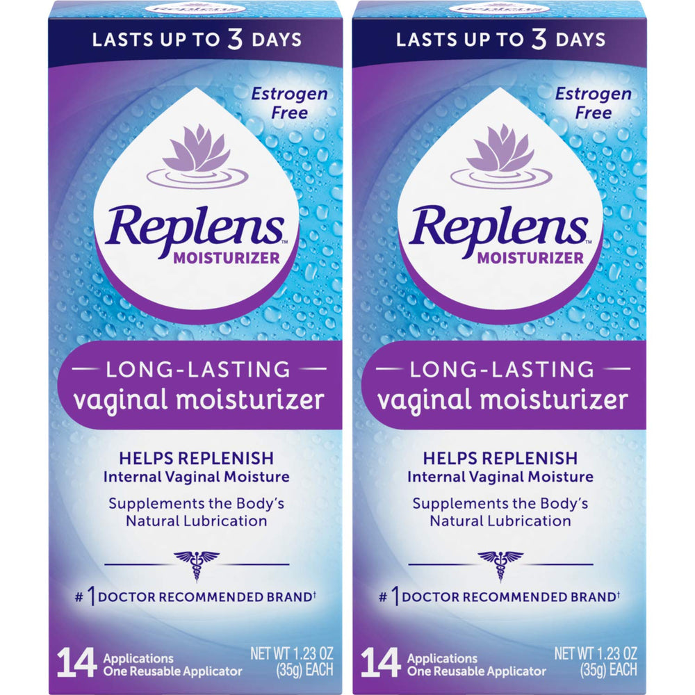 Replens packaging image: estrogen-free formula for discreet use.