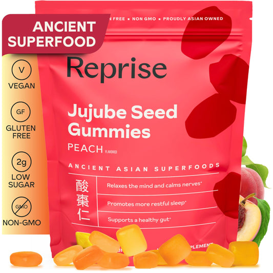 Reprise Jujube Seeds Gummies bottle with peach flavor for calming evenings