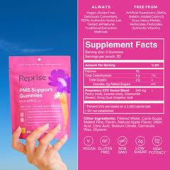 Reprise PMS gummies packaging on desk for easy daily routine.