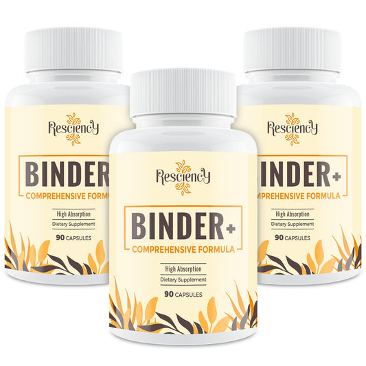 Resciency Detox Binder activated charcoal capsules in a bottle support daily wellness routines.