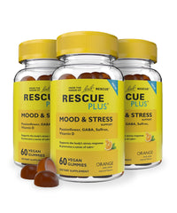 RESCUE Bach Plus mood gummies pack promotes convenient daily stress support.