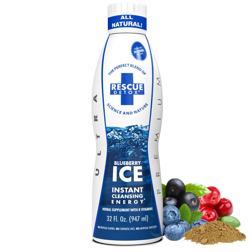 Rescue Detox ICE Blueberry bottle ready for a refreshing detox routine.