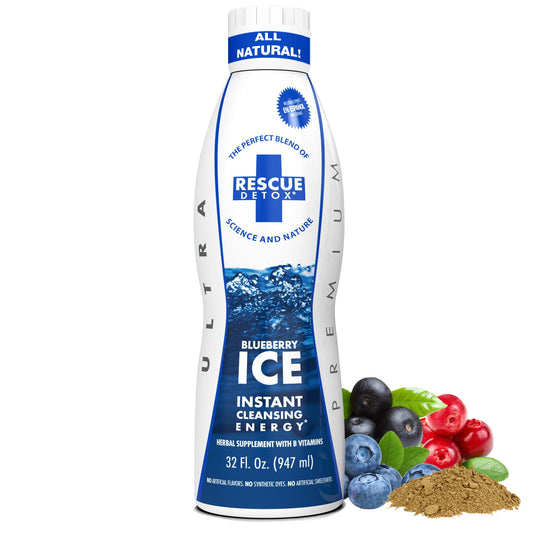 Rescue Detox ICE Blueberry bottle ready for a refreshing detox routine.