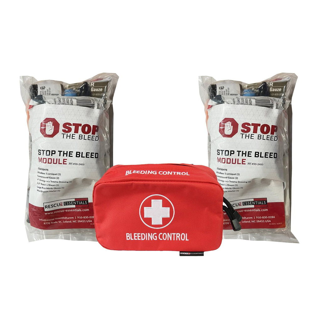 Rescue Essentials Stop the Bleed Dual Kit front view for rapid public access