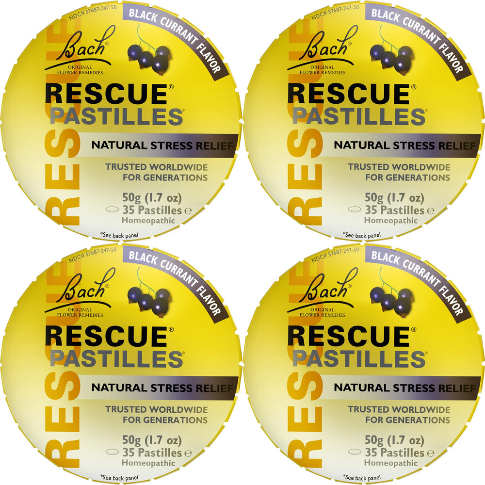 RESCUE pastilles packaging in black currant flavor for portable calm