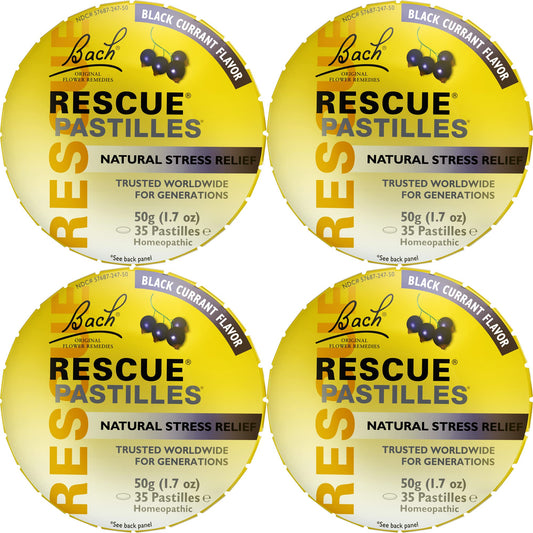RESCUE pastilles packaging in black currant flavor for portable calm