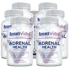 Research Verified Adrenal Support bottle, convenient daily supplement for adrenal-friendly routine.