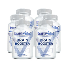 Research Verified Brain Booster bottle front showing label and focus support.
