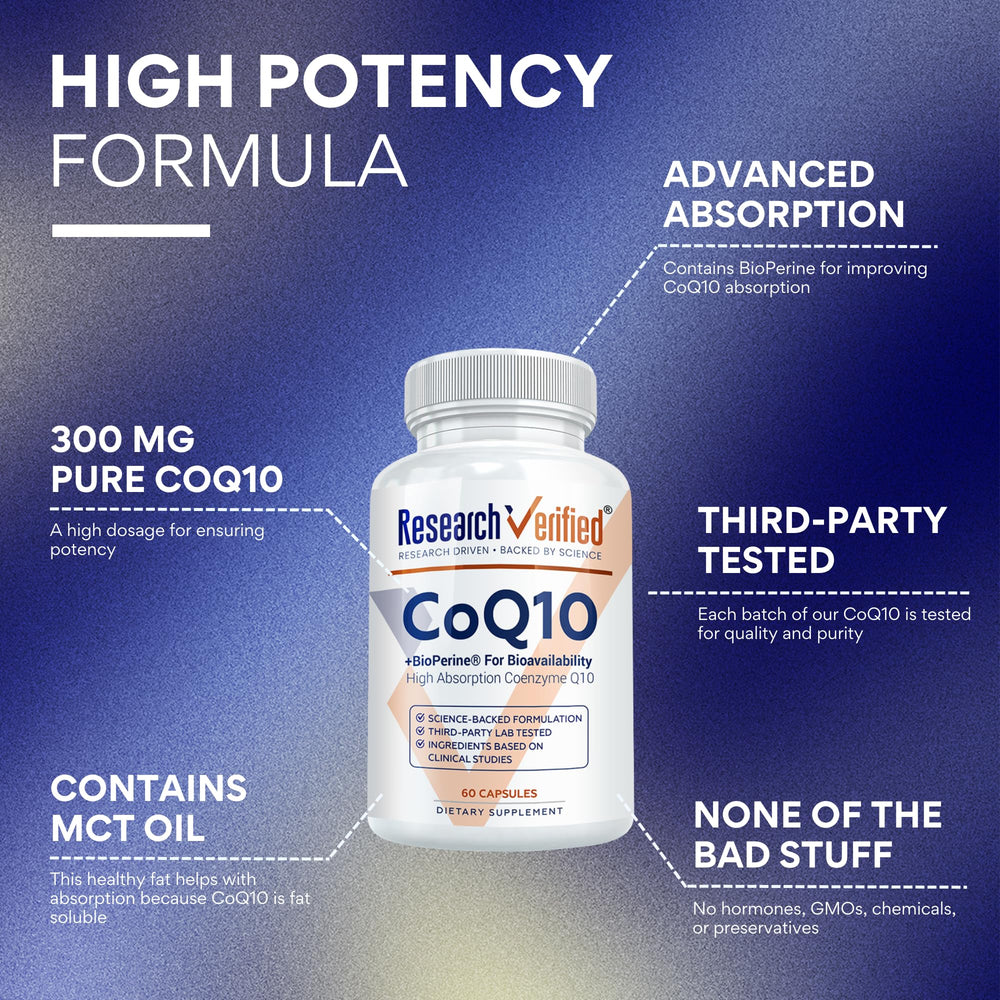 Research Verified CoQ10 capsules ready for vegan daily supplementation and heart-friendly routines.