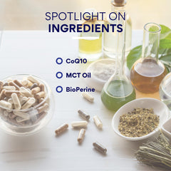 Research Verified CoQ10 vegan symbol on packaging supports dairy-free and plant-based lifestyle.