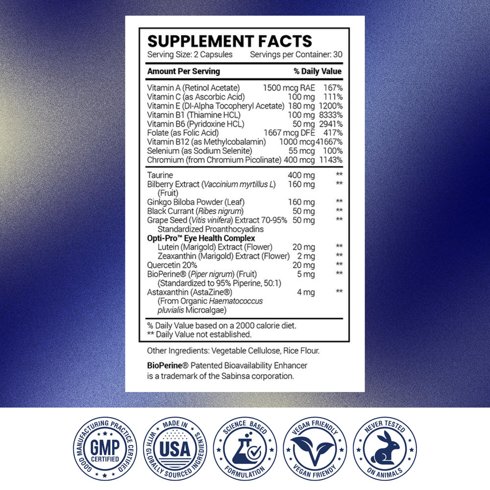 Research Verified Eye Health bottle shows 60 capsules for daily use.