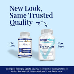Research Verified Eye Health ingredients label close-up highlights vitamins A, B, C, and E.
