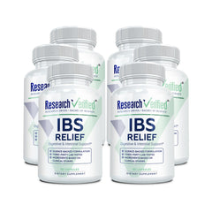 Research Verified IBS Relief bottle with Digestive Enzymes for daily digestion.