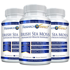 Research Verified Irish Sea Moss bottle front for vegan wellness