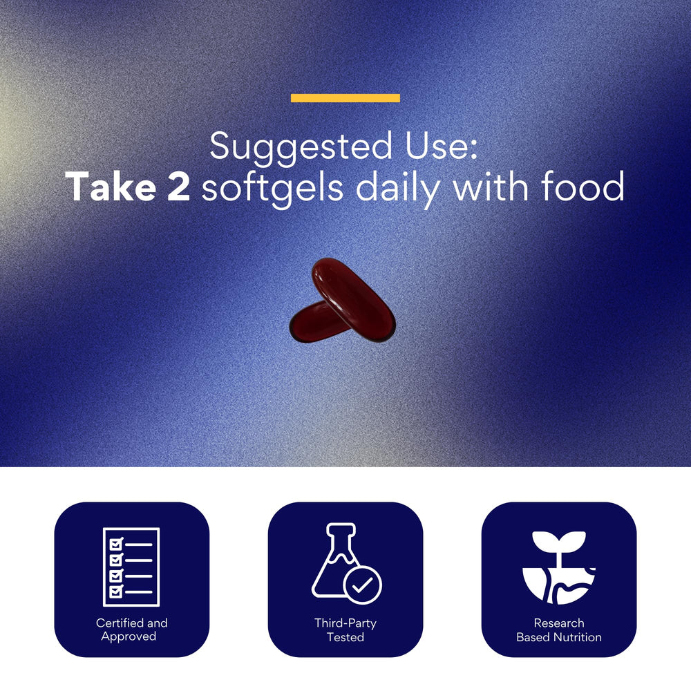 Research Verified Krill Oil capsules in hand for portable daily supplementation