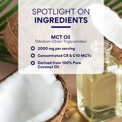 Research Verified MCT Oil clear bottle supports easy addition to coffee.