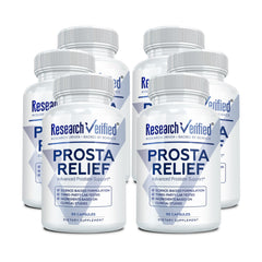 Research Verified Prosta Relief bottle for convenient daily prostate support.