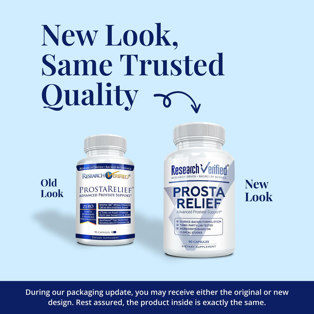 Research Verified Prosta Relief label highlights ingredients for urinary health support.