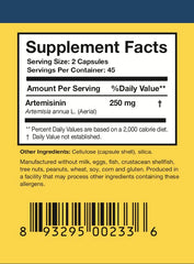 Artwork featuring Researched Nutritionals Artemisinin Solo and artemisia annua extract for purity.