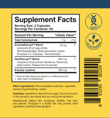 Ingredients blend image displays enzyme mix and NAC for potential biofilm care.