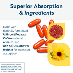 Researched Nutritionals CoQ10 softgels label closeup with naturally fermented ingredients