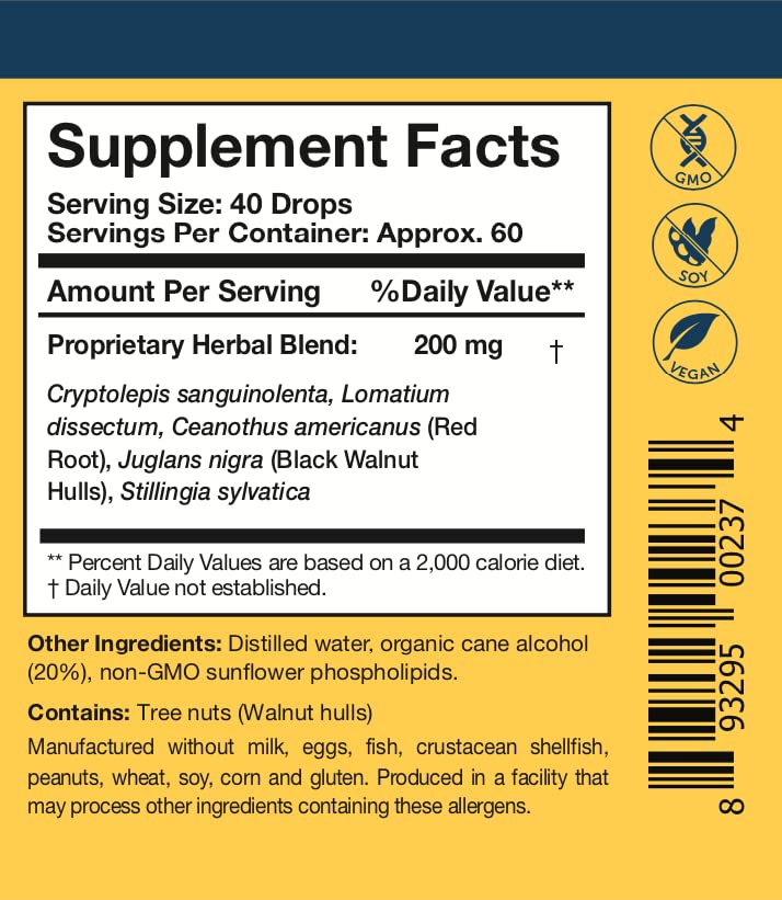 Researched Nutritionals Crypto-Plus back label showing vegan and allergen notes.