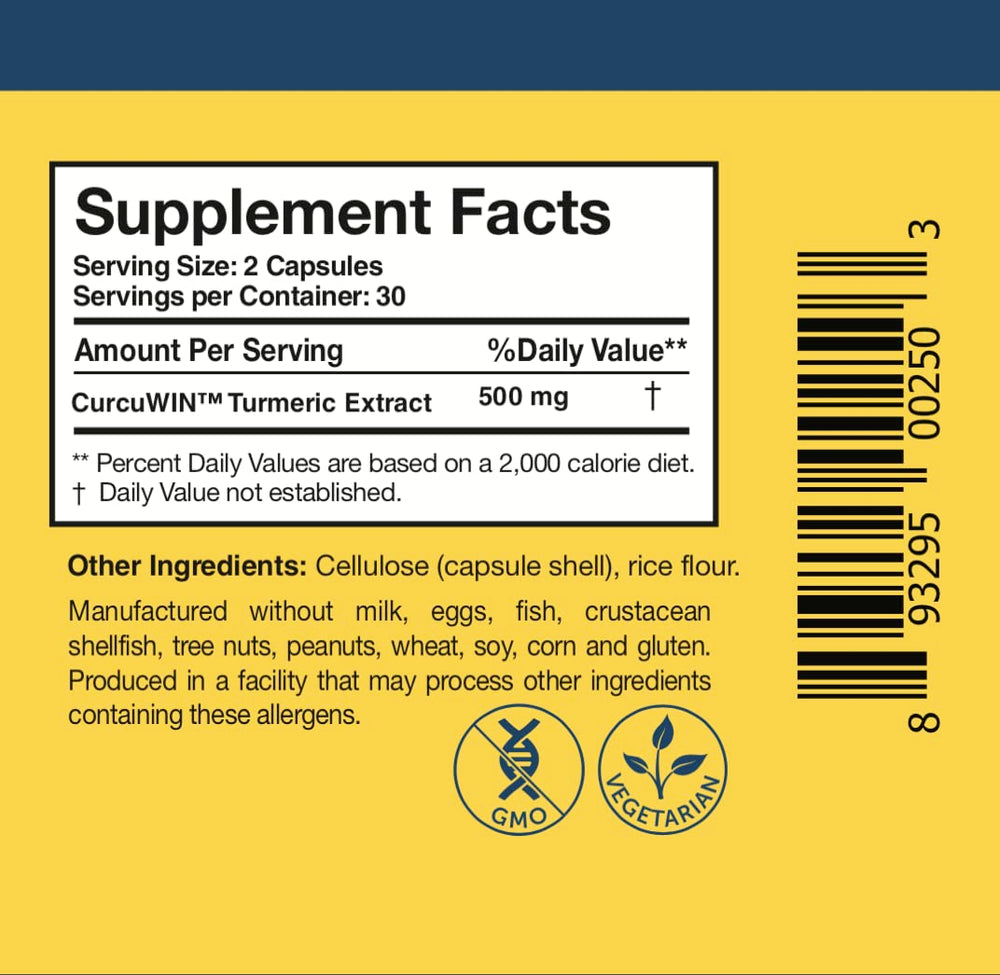 Label of Curcumin Pure showing CurcuWIN and UltraSOL technology details