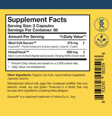 Researched Nutritionals HistaQuel label close-up showing vegetarian and non-GMO attributes.