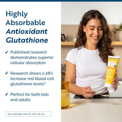 Researched Nutritionals liposomal glutathione bottle pour demonstrates convenient dispensing.