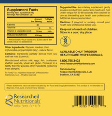 Researched Nutritionals Liposomal Vitamin C liquid enhances absorption potential.