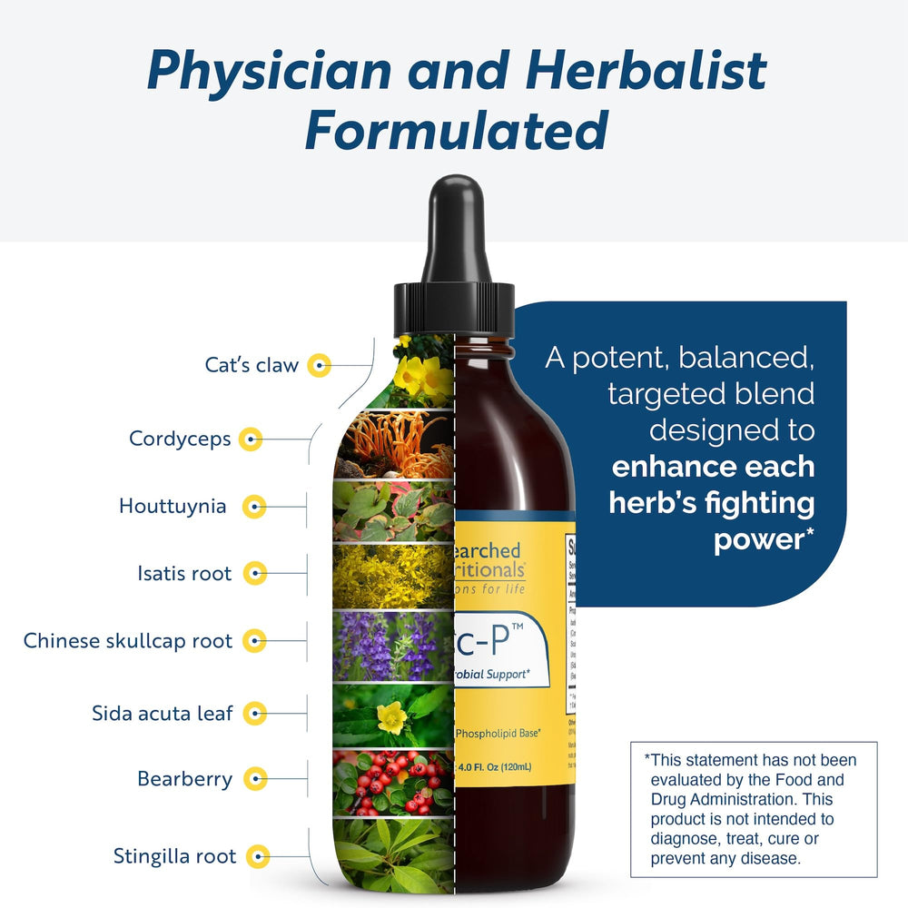Ingredients pack featuring skullcap, cat's claw, bearberry for wellness support.