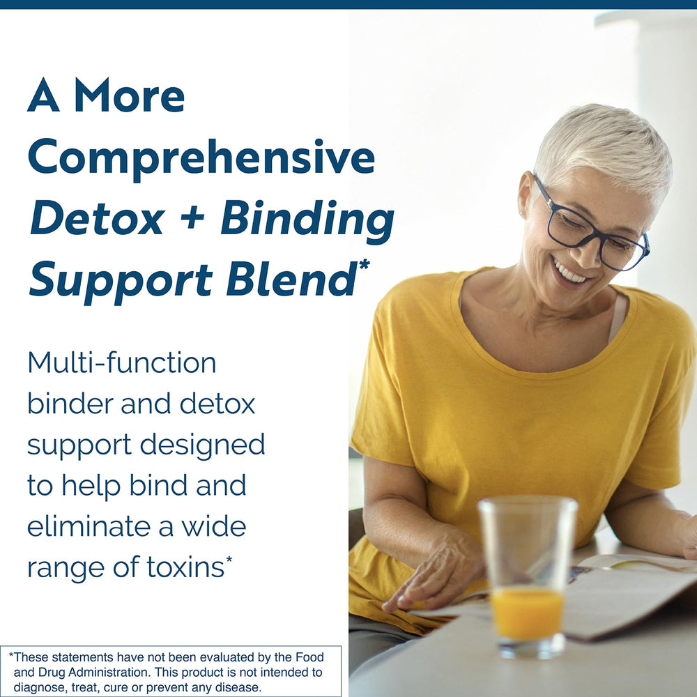 Researched Nutritionals ToxinPul binder bottle aids full-body detox and toxin binding.