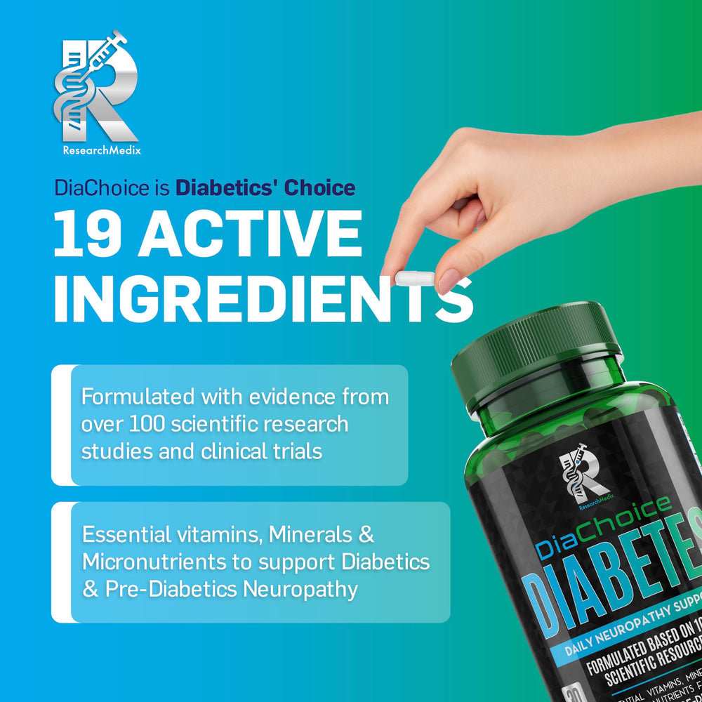 CoQ10 capsules from ResearchMedix DiaChoice for antioxidant support and nerve wellness.