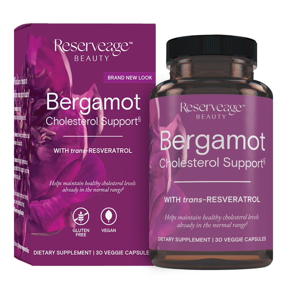 Reserveage Beauty Bergamot Cholesterol Support bottle with capsules for heart health support